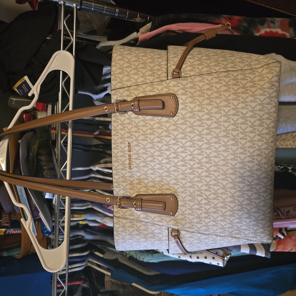 Michael Kors Cream and Tan Woven Tote